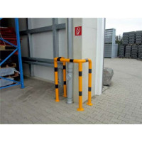 Anti stootbeugel geel/zwart 90° voor in beton 650x600 mm.